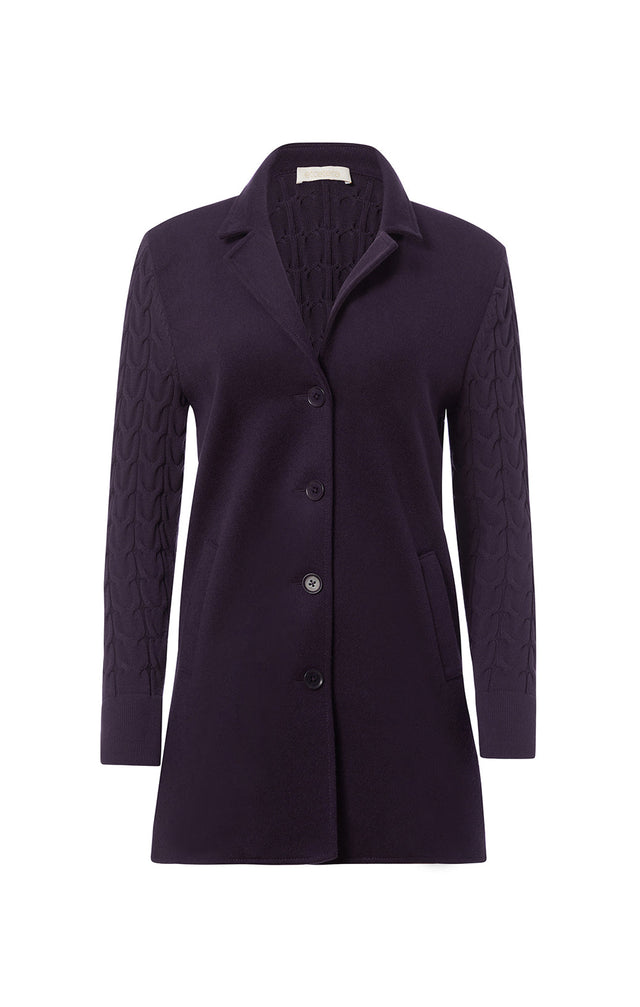 Autumn Royal - Wool Coat With Cable Trim