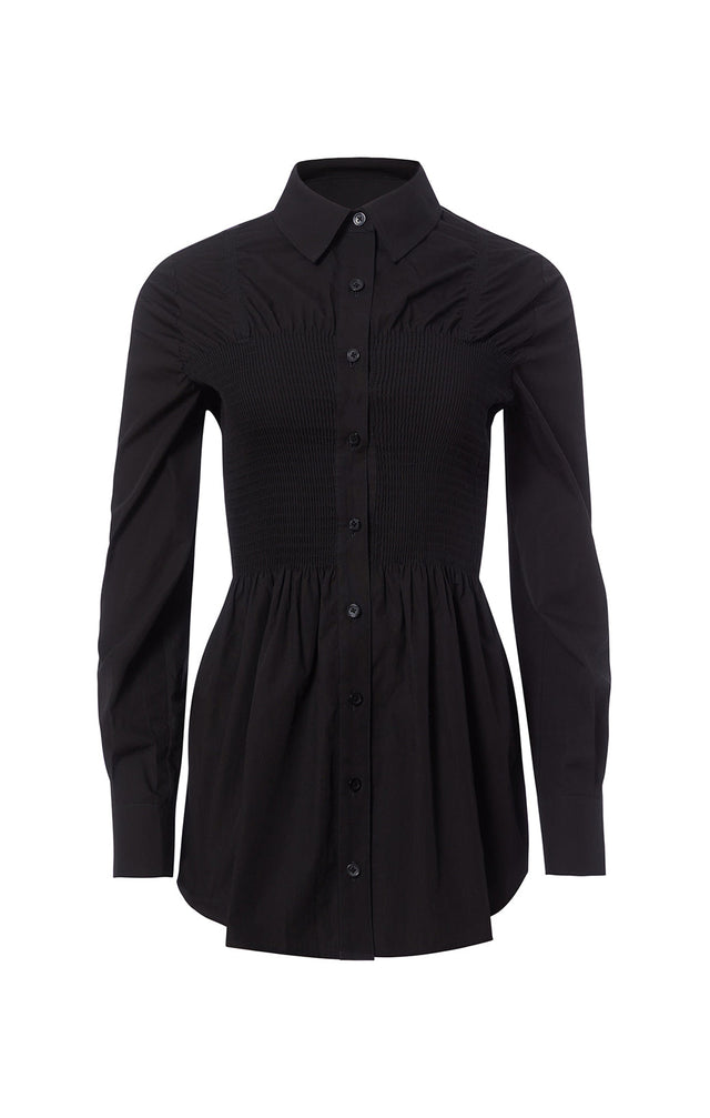 Hostess - Smocked Black Cotton Shirt