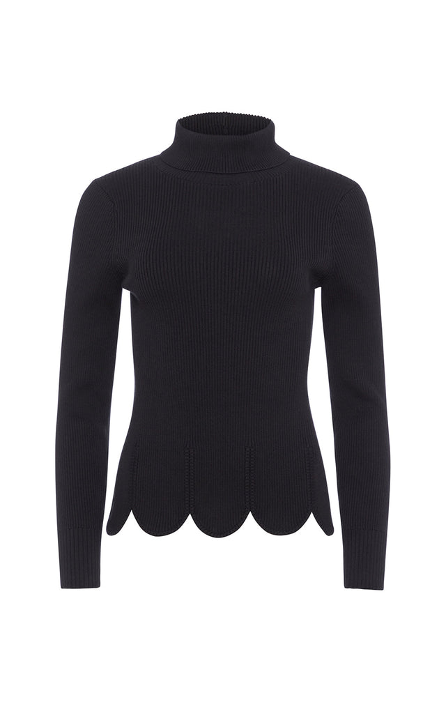 Zig-Zag-Blk - Ribbed Cotton Turtleneck