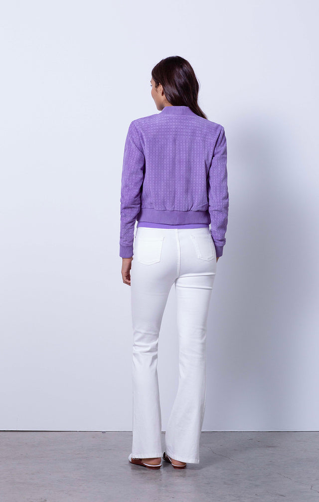 Mountain Iris - Laser-Patterned Leather Jacket - On Model