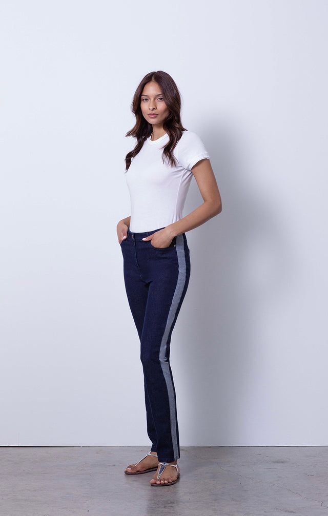 À La Mode - Side-Striped Jeans - On Model