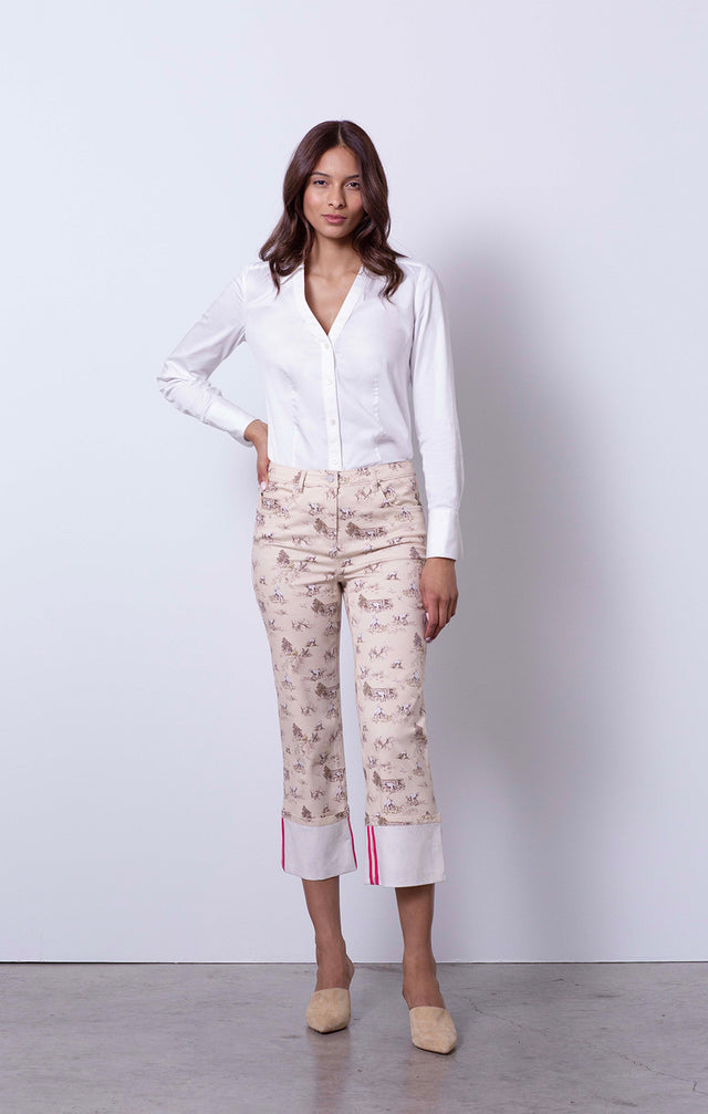 Bucolic - Toile-Print Cropped Jeans - On Model