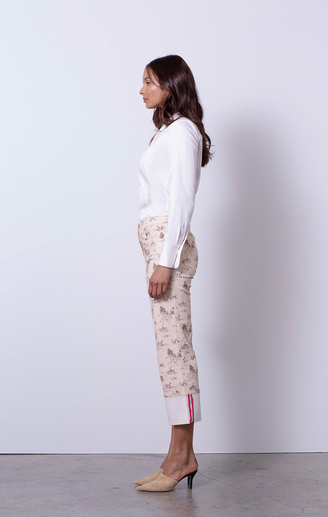 Bucolic - Toile-Print Cropped Jeans - On Model
