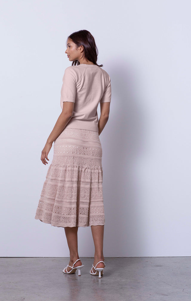 Chantilly - Button-Trimmed Champagne Sweater - On Model