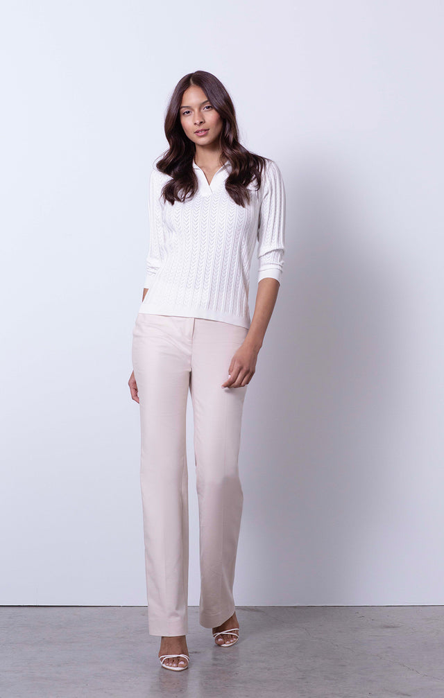 Poolside - White Polo Sweater - On Model