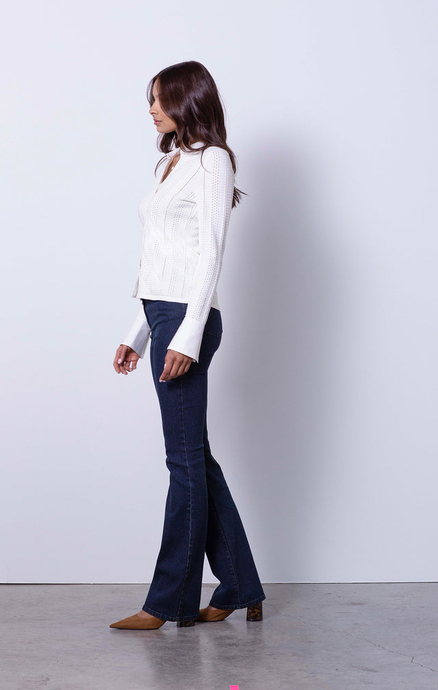 Superfan - Pointelle Shirt Sweater - On Model