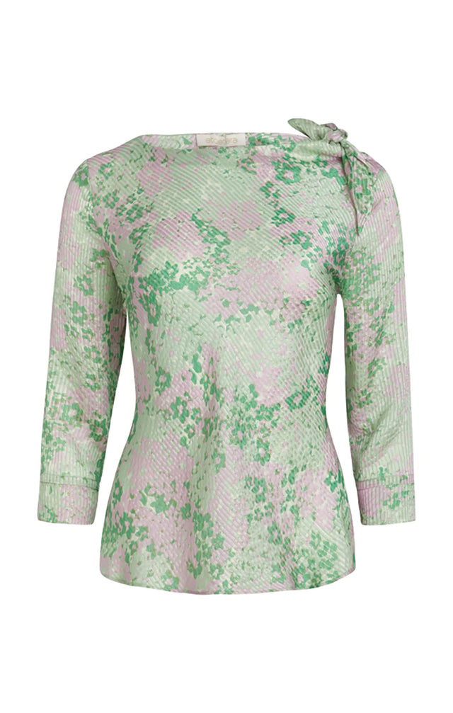 Forget-Me-Not - Floral Print Metallic Silk Blouse