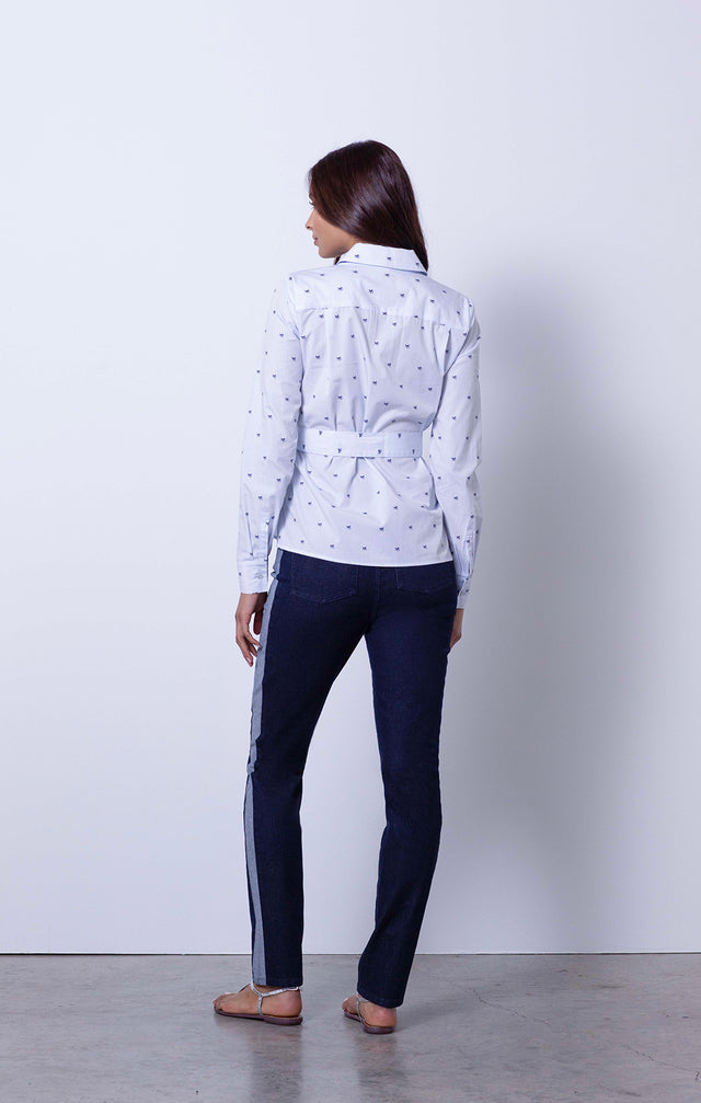 Date Palm - Belted Palm Tree Jacquard Shirt - On Model