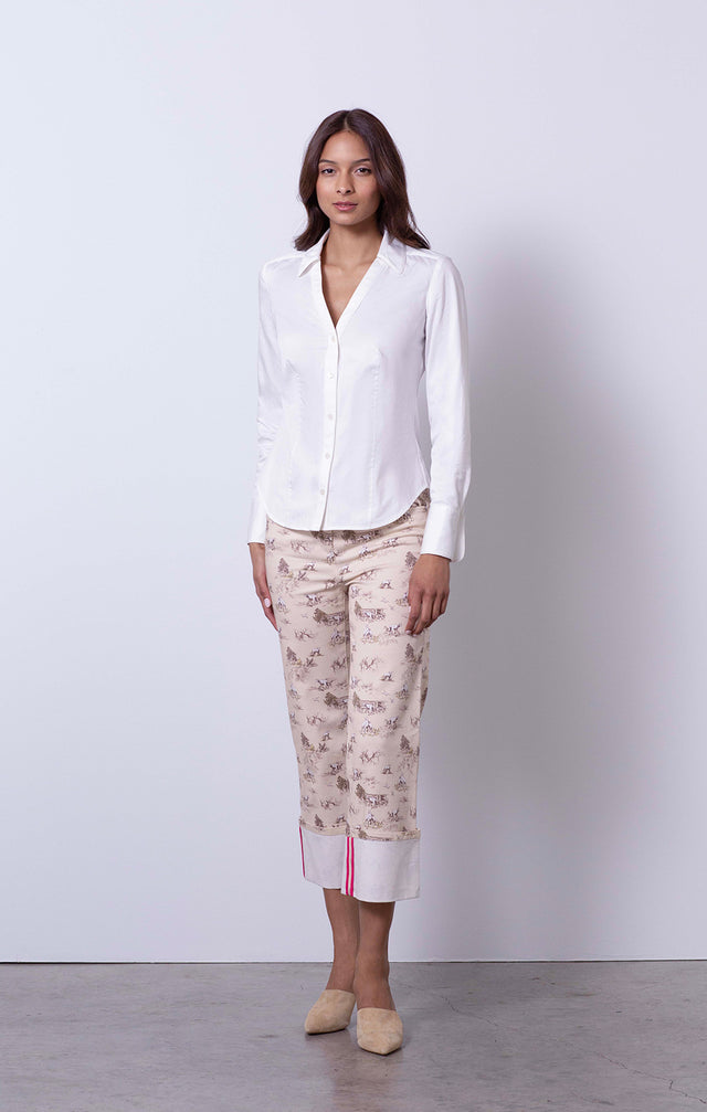 Clooney - White Stretch Sateen Blouse - On Model