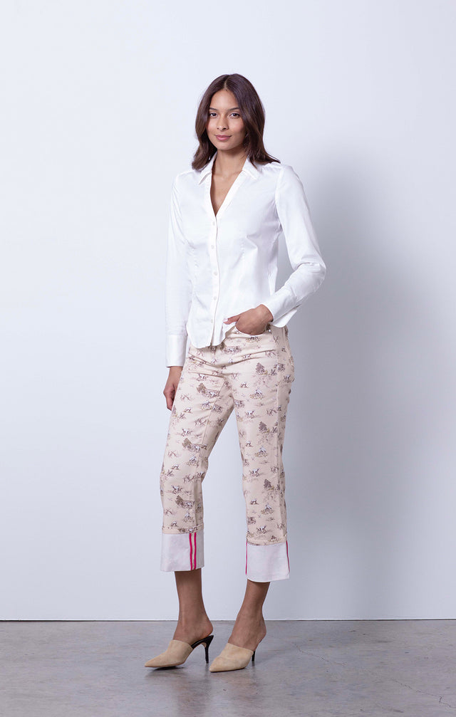 Clooney - White Stretch Sateen Blouse - On Model