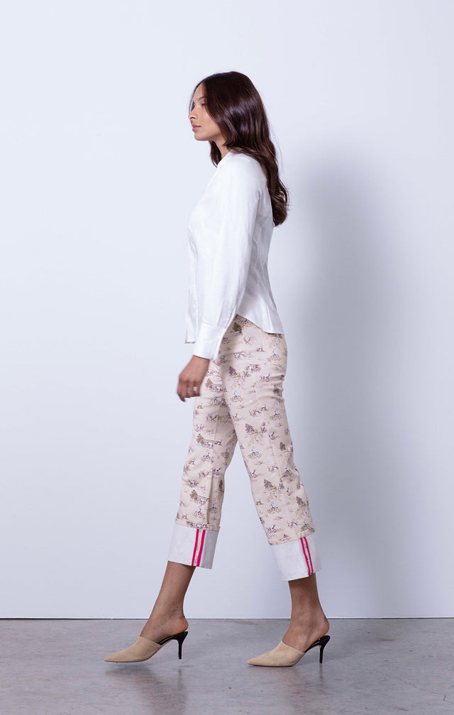 Clooney - White Stretch Sateen Blouse - On Model