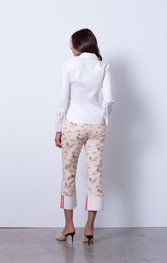 Clooney - White Stretch Sateen Blouse - On Model