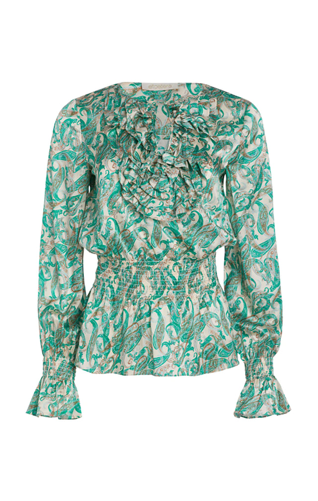Sylvan - Leaf-Paisley Ruffled Silk Blouse