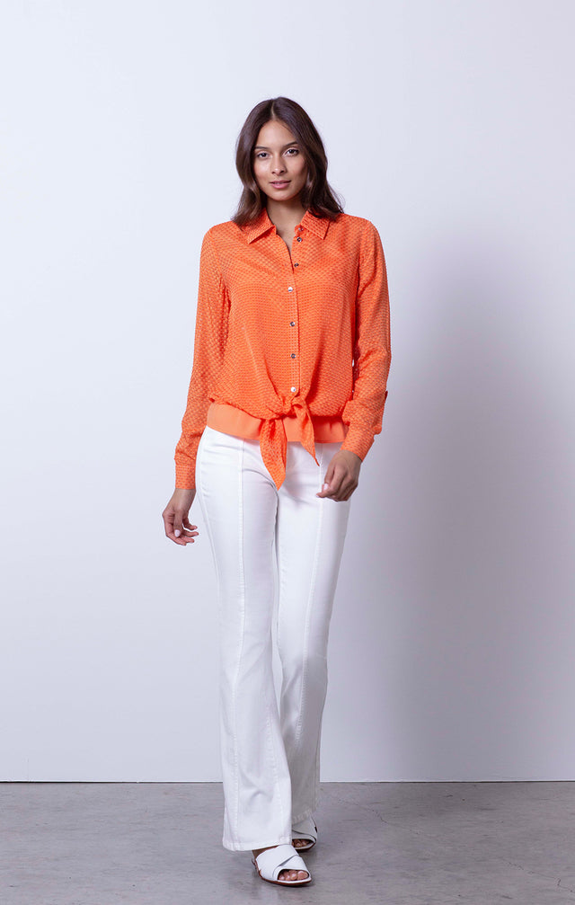 Ocotillo - Tie-Front Jacquard Blouse - On Model