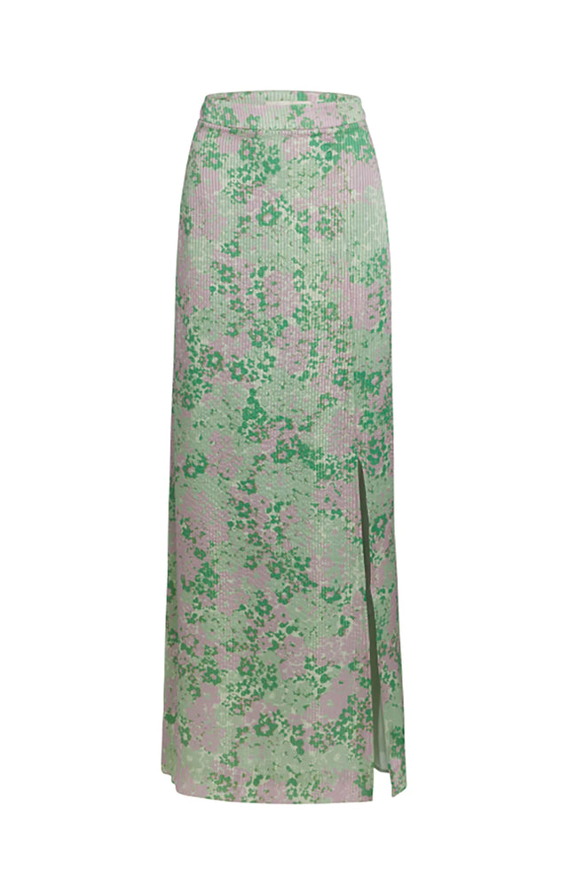 Forget-Me-Not - Floral Metallic Silk Maxi Skirt