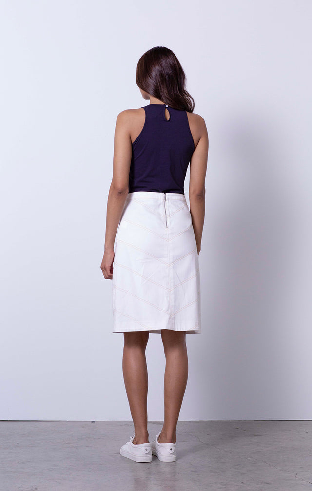 Vivacious - Gold-Stitched, Stretch-Cotton Skirt - On Model
