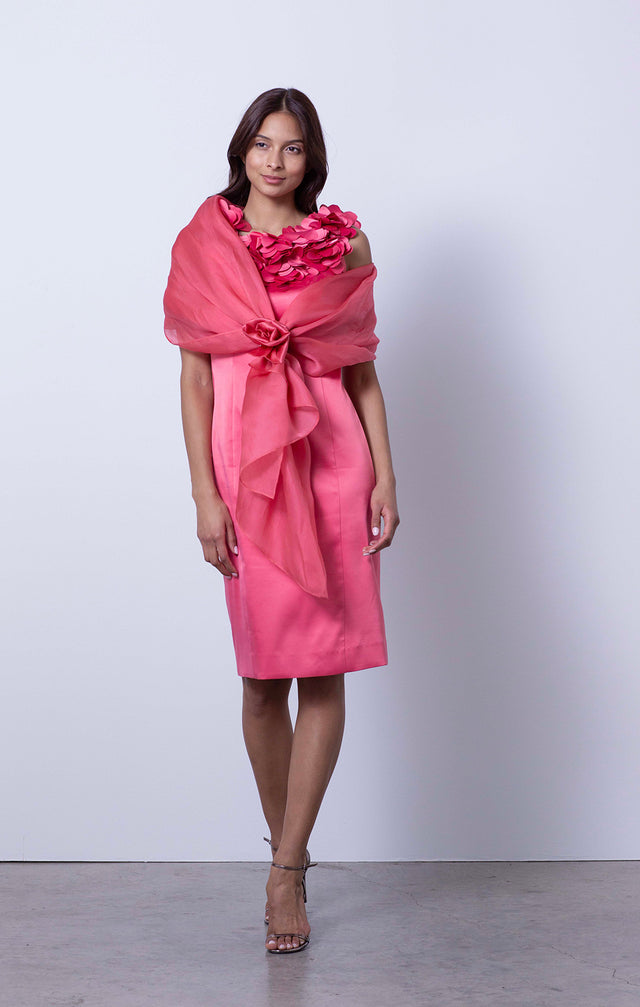 Diana - Dress in Stretch Duchesse Satin with Althorp Scarf - On Model