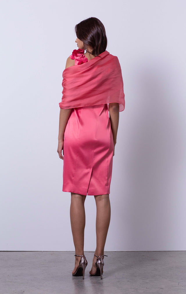 Diana - Dress in Stretch Duchesse Satin with Althorp Scarf - On Model