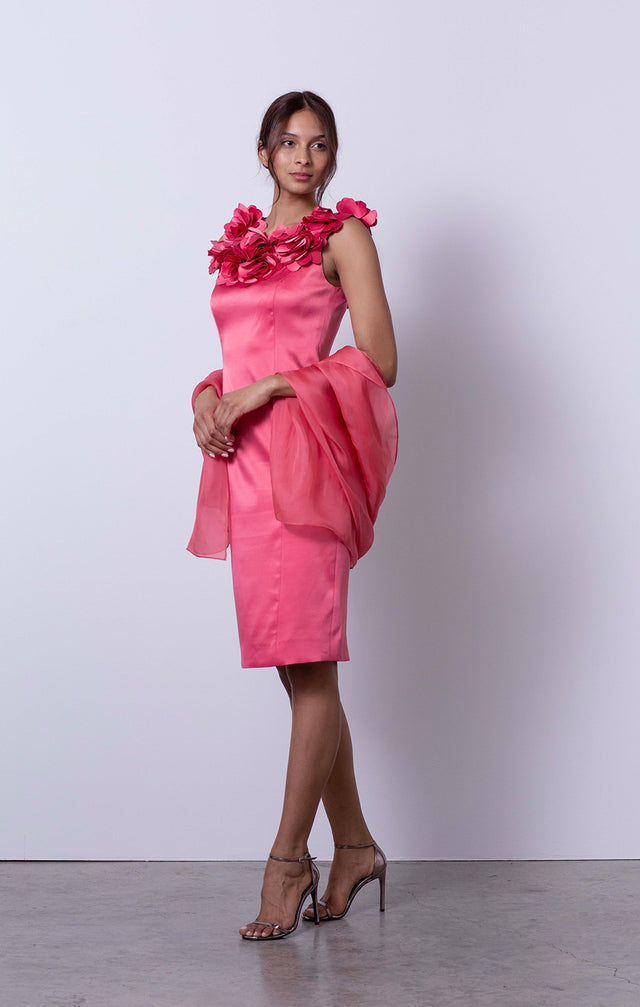 Diana - Dress in Stretch Duchesse Satin with Althorp Scarf - On Model