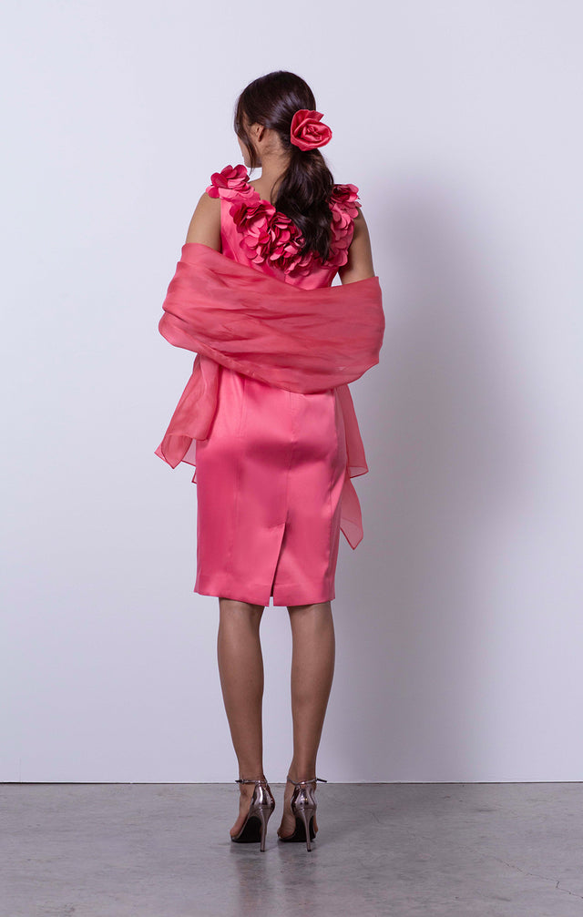 Diana - Dress in Stretch Duchesse Satin with Althorp Scarf - On Model