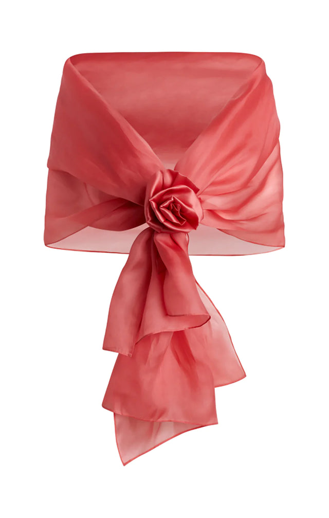 Althorp - Silk Satin Organza Scarf With Rose