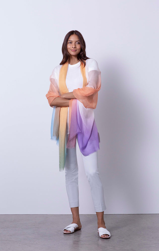 Mirage - Hand-Dipped, Silk Wrap Scarf - On Model