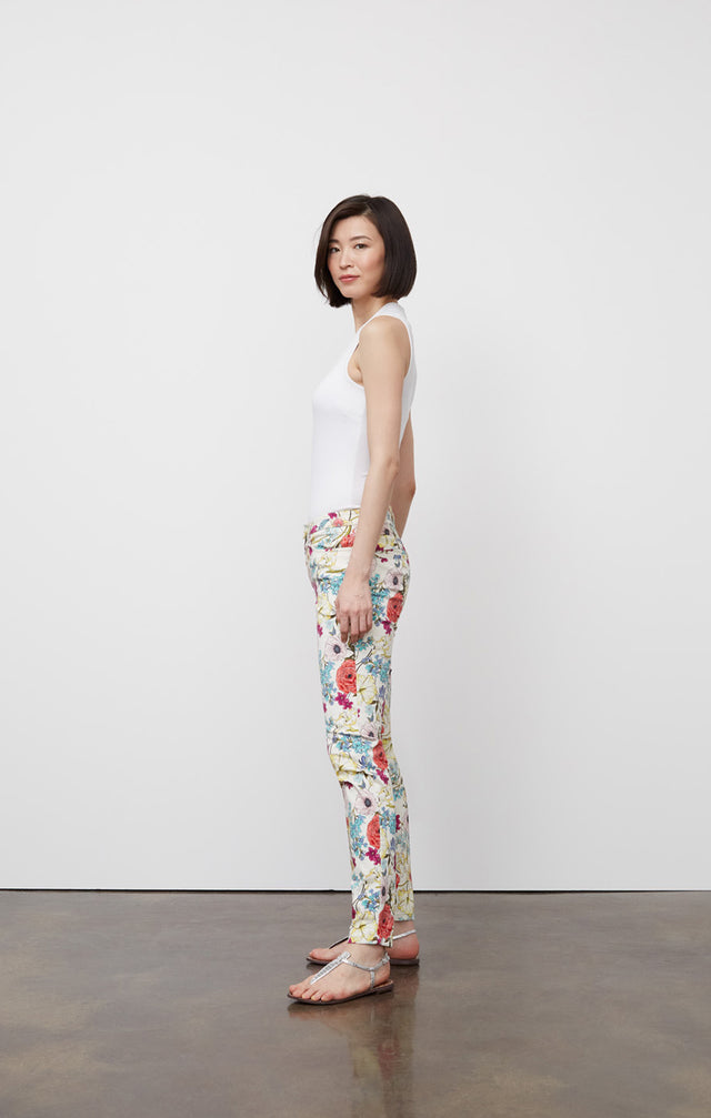 Michaela - Floral Print Stretch Jeans - On Model