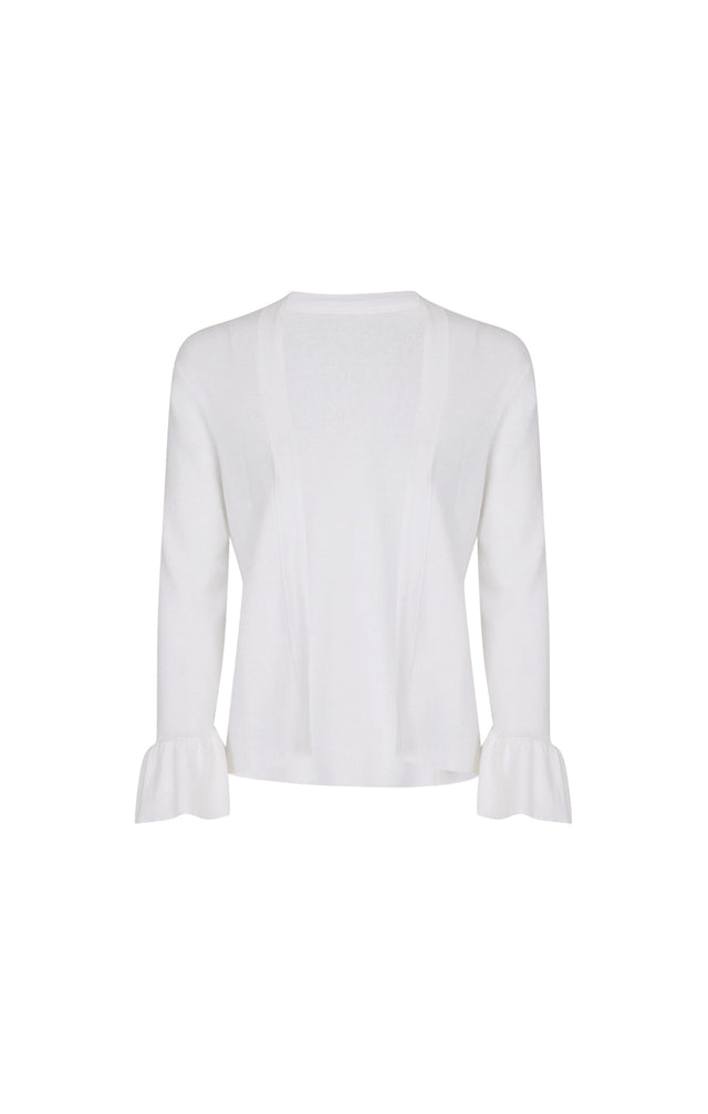 Ezra-wht - Ruffled White Cardigan