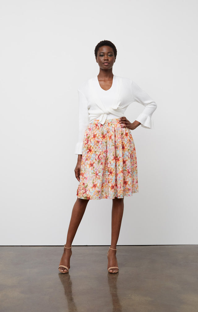 Ezra White - Ruffled White Cardigan - On Model