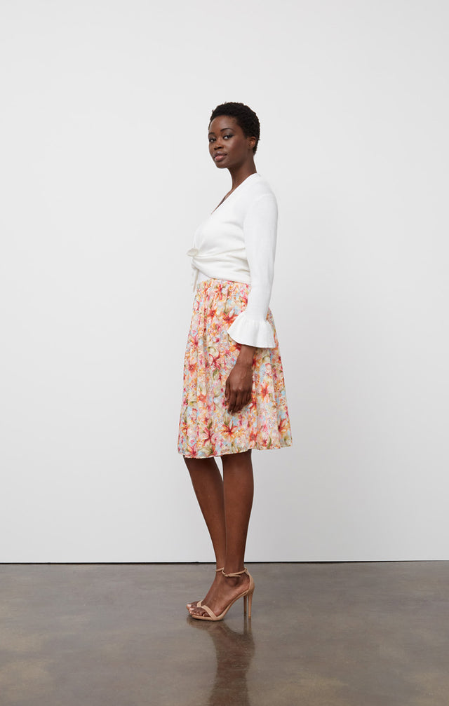 Ezra White - Ruffled White Cardigan - On Model
