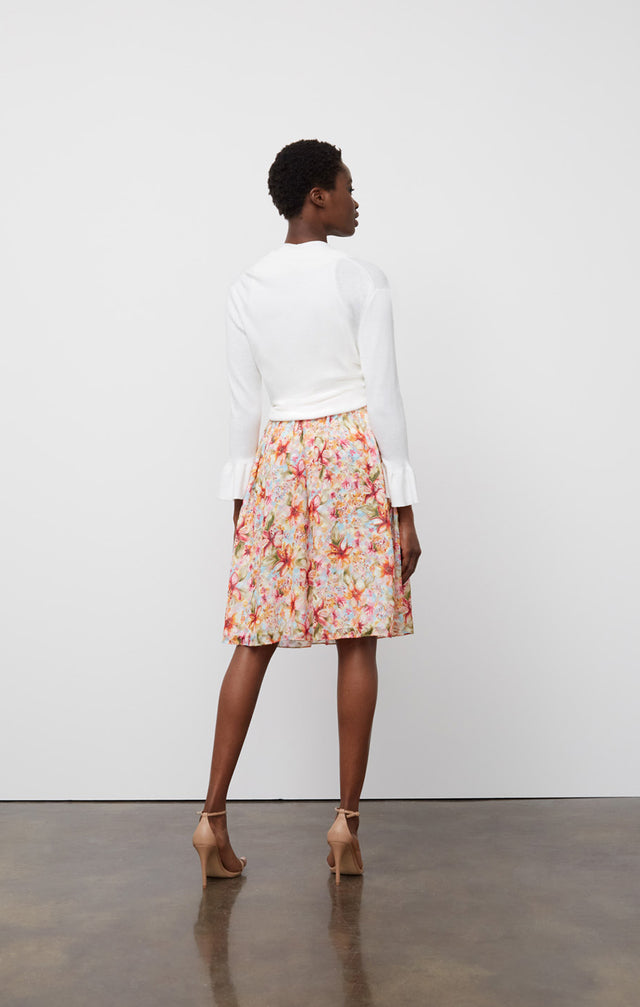 Ezra White - Ruffled White Cardigan - On Model