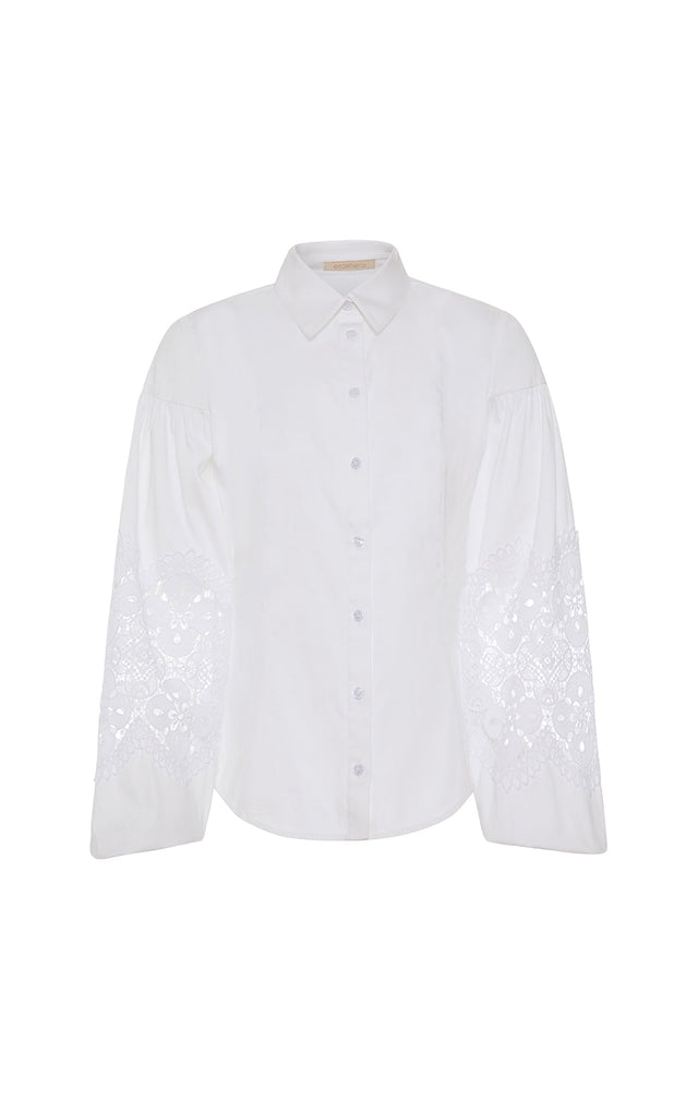Escapade - Lace-trimmed Sateen Blouse - Product Image
