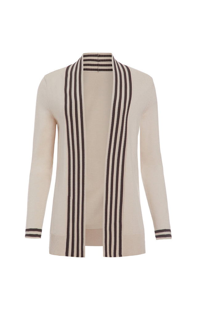Gazelle - Rib-striped Open Cardigan - Product Image