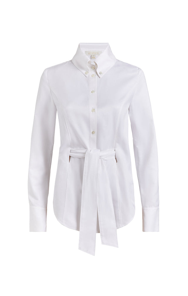 Copa - Silk-Enriched White Satin Blouse & Tie - Product Image