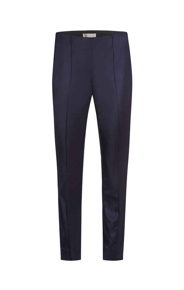 Iced - Rhinestone-Trimmed Navy Satin Pants - Product Image