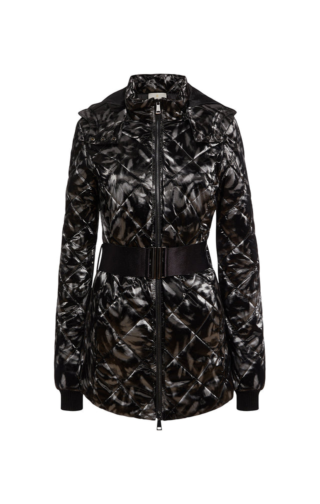 Lake Placid - Printed Diamond-Quilted Taffeta Hoodie With Belt - Product Image