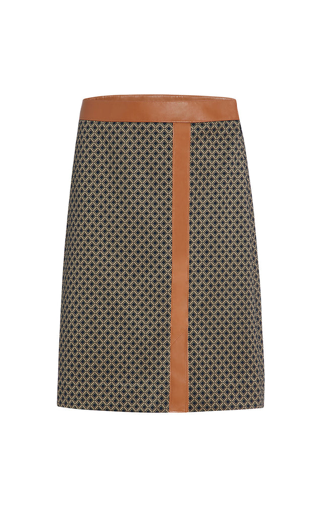 Lattice - Faux-Leather Trimmed Ponte Jacquard Skirt - Product Image