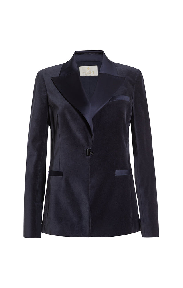 Meridian - Navy Tuxedo Jacket In Velveteen & Satin - Product Image