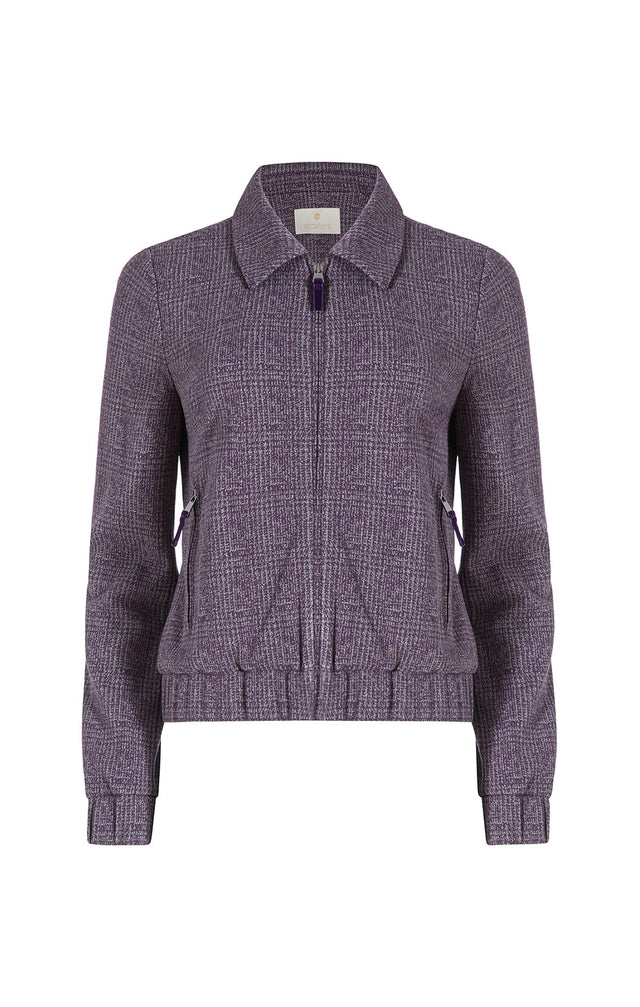 Plum Tart - Zip Bomber Jacket In Plaid Ponte Knit Jacquard - Product Image