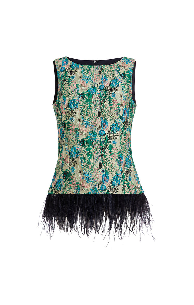 Saga - Ostrich-Trimmed Stretch Jacquard Top - Product Image
