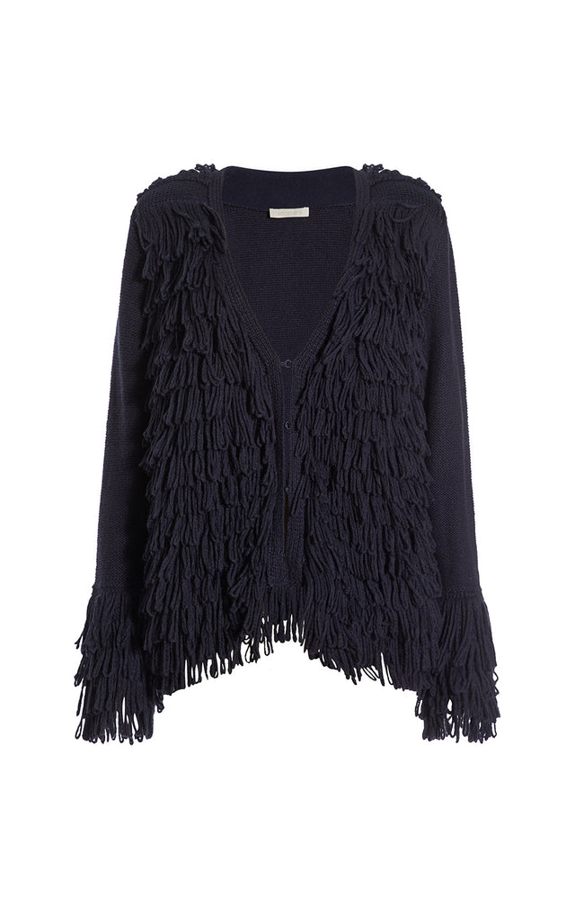Valkyrie - Fringed Navy Cardigan Sweater - Product Image